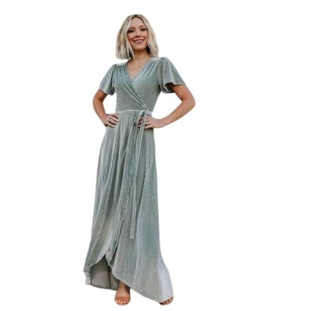 Baltic Born Andi Ribbed Velvet Wrap Dress Women XXXL Sage Green Maxi Formal